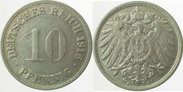 10 Pfennig 1916 D vz J013 vz 10 Pfennig