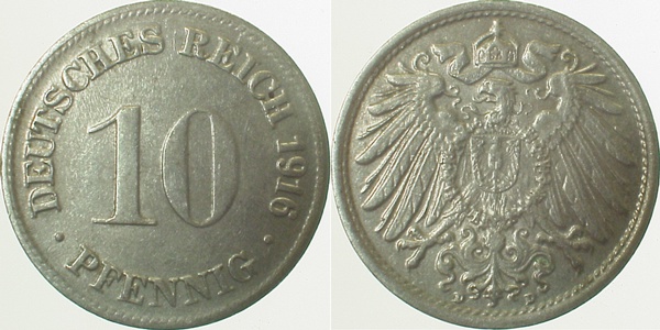 10 Pfennig 1916 D ss/vz J013 ss / vz 10 Pfennig
