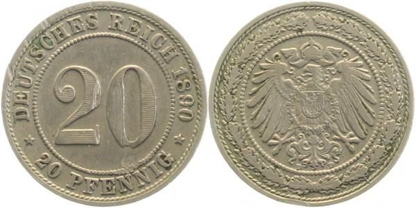 20 Pfennig1890 D | | mehrere Schäden 9 über 8