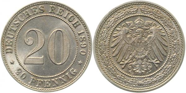 20 Pfennig 1890 J J014 vz/stgl TOP