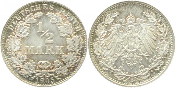 ½ Mark 1905 D stgl Erstabschlag J016