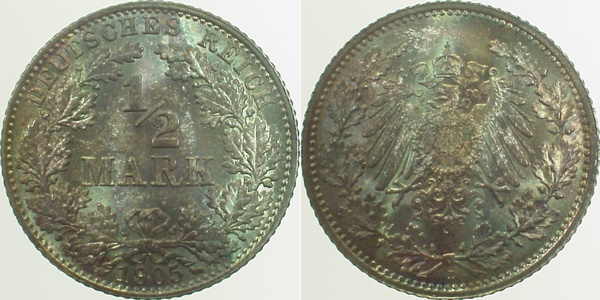 ½ Mark 1905 D stgl./Patina EA!!