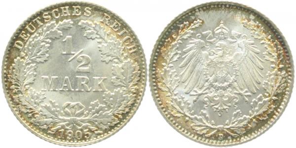 ½ Mark 1915 D stgl Herrl Patina ! J016 stgl ½ Mark