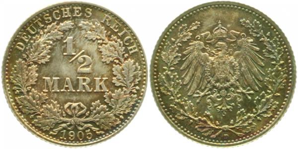 ½ Mark 1905 D pfr/st Erstabschlag