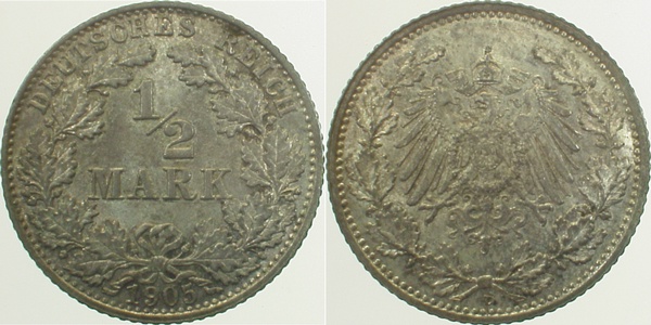 ½ Mark 1905 D f stgl J016 f stgl ½ Mark
