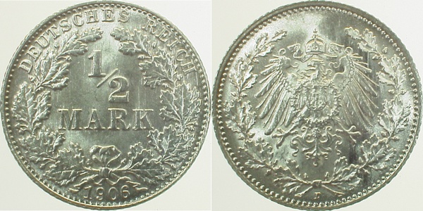 ½ Mark 1906 D Erstabschlag J016