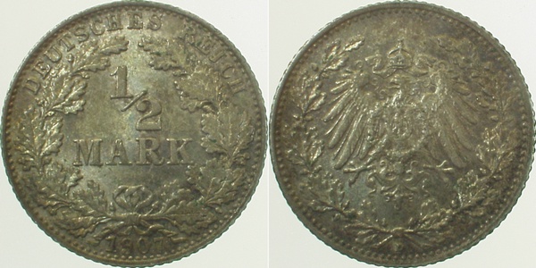 ½ Mark 1907 D vz/st sch Patina J016 ½ Mark