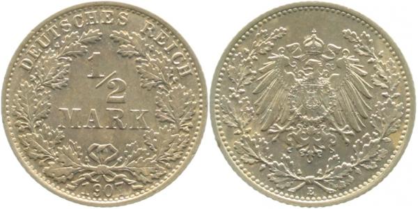 ½ Mark 1907 E vz/stgl Erstabschlag (Ea)! ! J016 vz / stgl ½ Mark