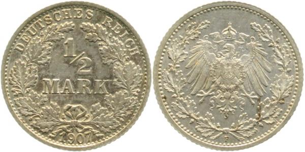 ½ Mark 1907 F vz/st Ea ! J016 vz/st ½ Mark