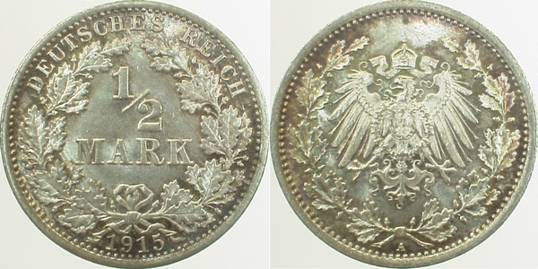 ½ Mark 1915 A J016 fast stempelglanz ungeschwärzt