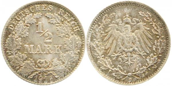 ½ Mark 1915 D J016 stgl Herrl Patina