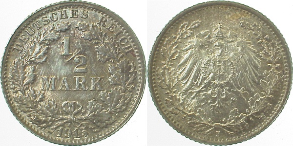 ½ Mark 1915 F J016 prfr Patina