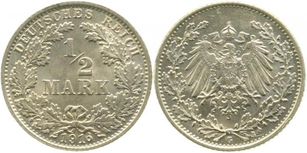 ½ Mark 1916 G J016 Variante prfr/st/hochst "6"