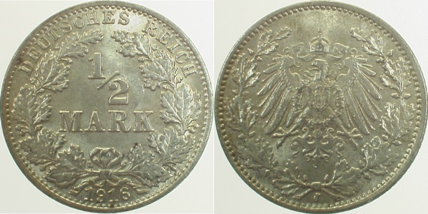 ½ Mark 1916 J prfr J016 prfr ½ Mark