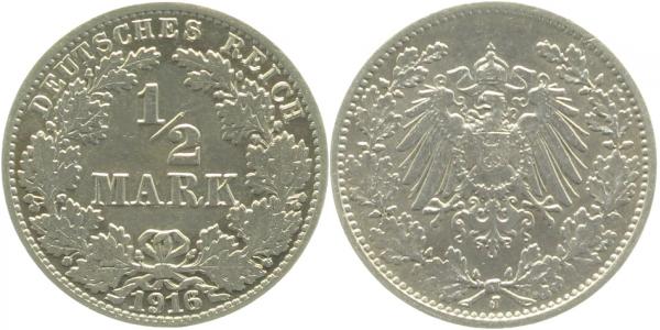 ½ Mark 1916 J Münzzeichen Jsz st doppelt J016 st ½ Mark