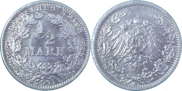 ½ Mark 1917 A prfr EA Erstabschlag ungeschwärzt J016
