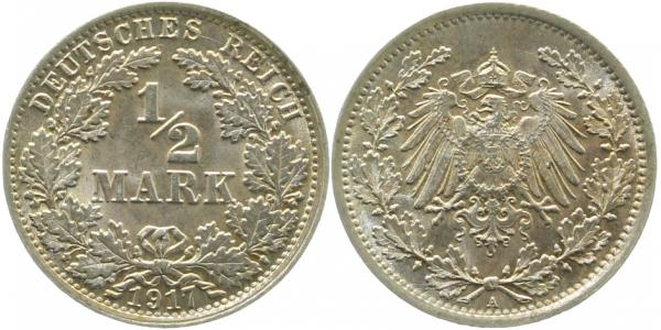 ½ Mark 1917 A prfr EA Erstabschlag ungeschwärzt Patina