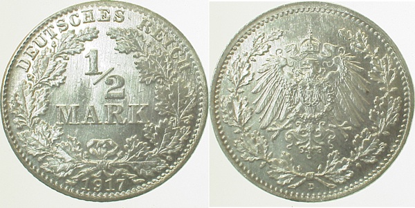 ½ Mark 1917 D prf. Abzugspuren! J016