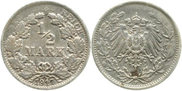 ½ Mark 1917 F | | Lichetrader Prägung unvollständig