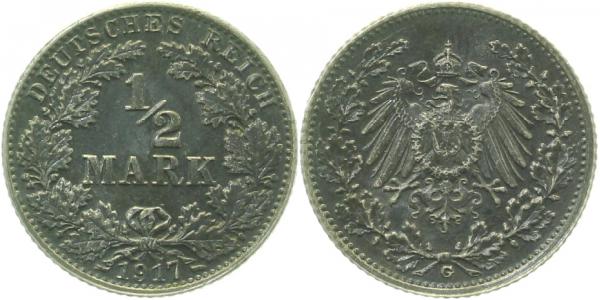 ½ Mark 1917 G vz/st geschwärzt J016
