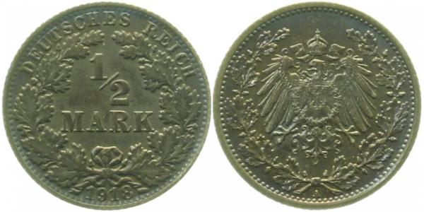 ½ Mark 1918 A prfr/stgl Erstabschlag (EA)! J016