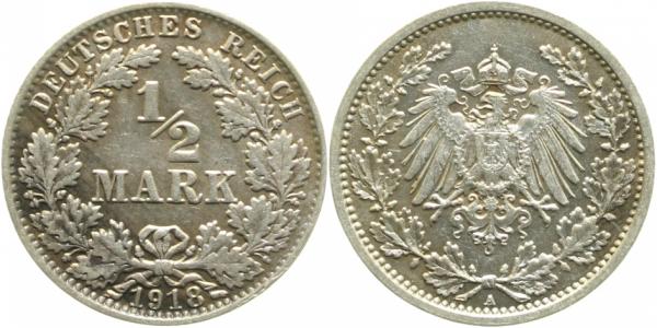 ½ Mark 1918 A prfr Erstabschlag EA! J016