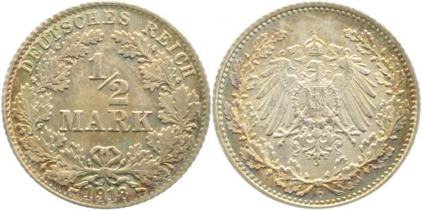½ Mark 1918 D stgl/fein J016