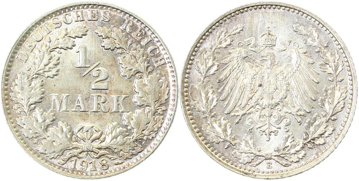 ½ Mark 1918 E Erstabschlag prfr/f.prfr. EA!