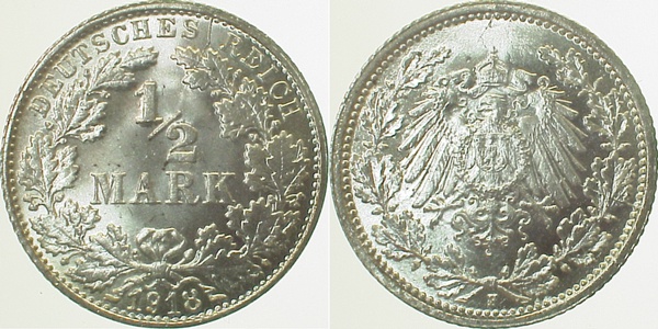 ½ Mark 1918 F Variante stgl offene "8" J016
