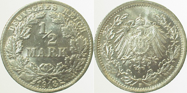½ Mark 1918 F Variante pfr/st offene "8"