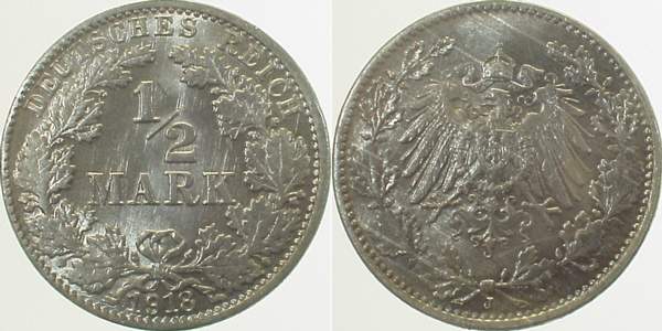 ½ Mark 1918 J prfr/stgl J016