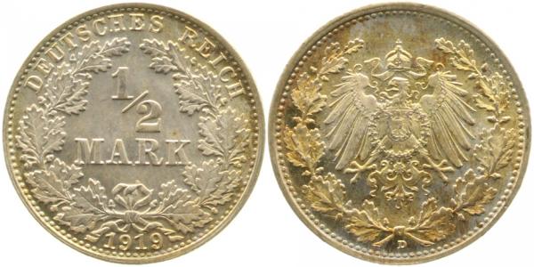 ½ Mark 1919 D stgl fein J016