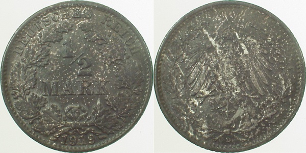 ½ Mark 1919 D prfr/st schöne Patina J016