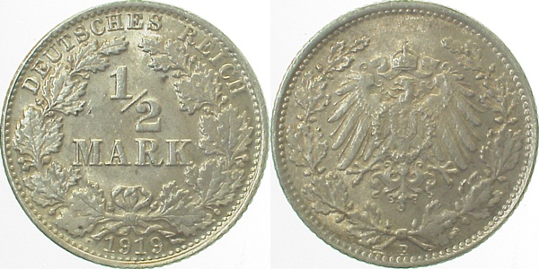 ½ Mark 1919 D | | Stempeldrehung ca. 340°