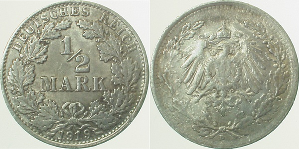 ½ Mark 1919 D ss/v 2 x Jsz 1 J016 ½ Mark