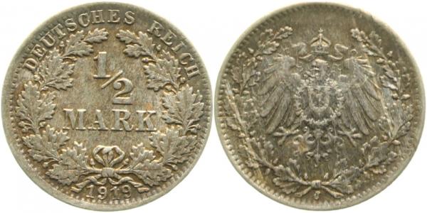 ½ Mark 1919 J stgl J016 stgl ½ Mark