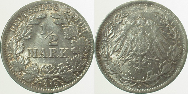 ½ Mark 1919 J stgl Münzzeichen dopp Pat J016 stgl ½ Mark