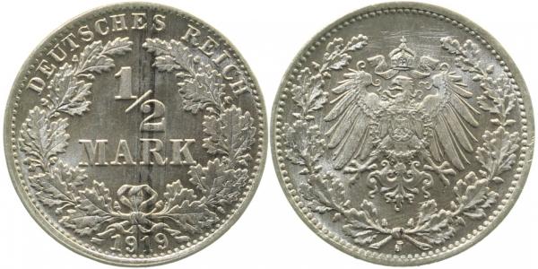½ Mark 1919 J prfr Münzzeichen doppelt J016 prfr