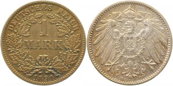 1 Mark 1891 D fast prägfrisch/ f.stempelglanz incl. Expertise
