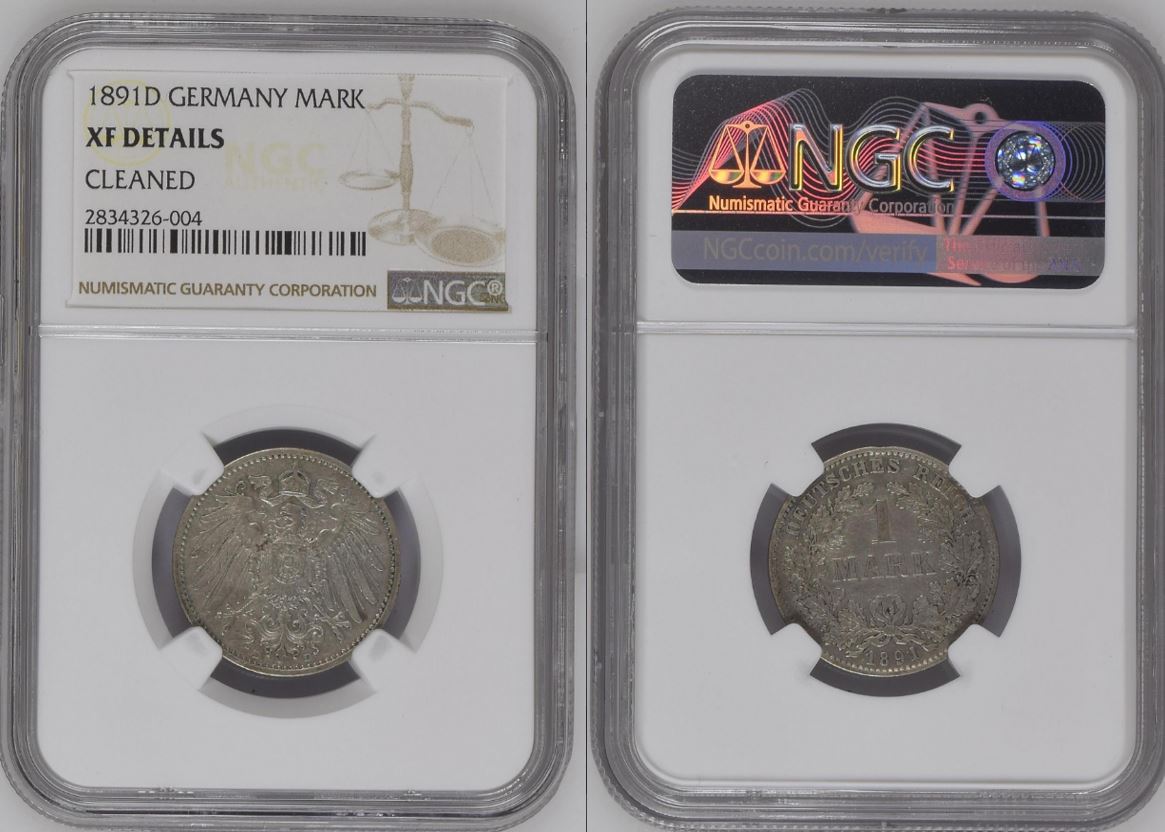 1 Mark Gedenkmünzen 1891 D NGC 2834326-004 J017 XF Cleaned