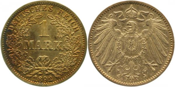 1 Mark 1892 G Gedenkmünzen fast prägefrisch Patina 017