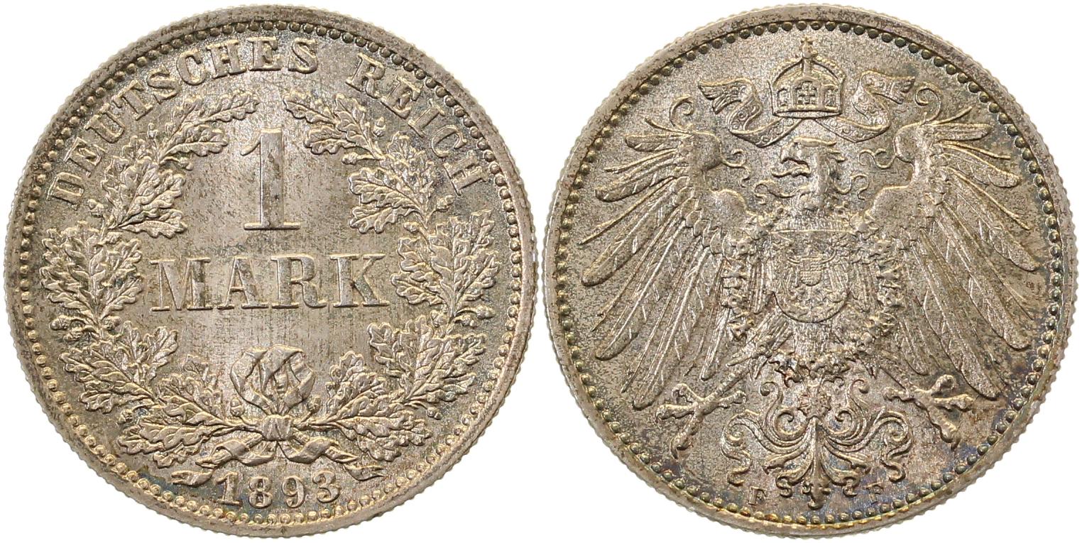 1 Mark 1893 F prfr fein !!, extrem selten i d Erhaltung J017