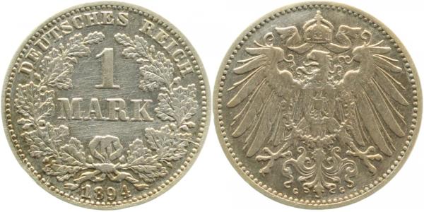 1 Mark 1894 G J017 seltener Jahrgang