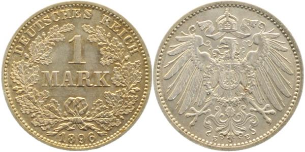 1 Mark 1896 E f.prfr/prfr !!! früher gereinigt Patina J17