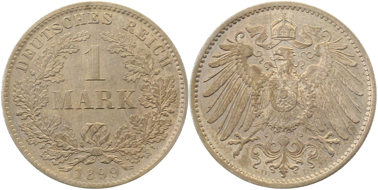 1 Mark 1899 D J017 prfr/stgl. leichte goldene Patina
