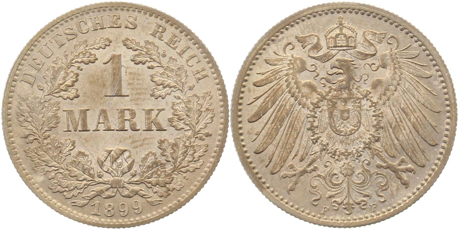 1 Mark 1899 F f prfr/f stgl Werts min Krätzerchen J017