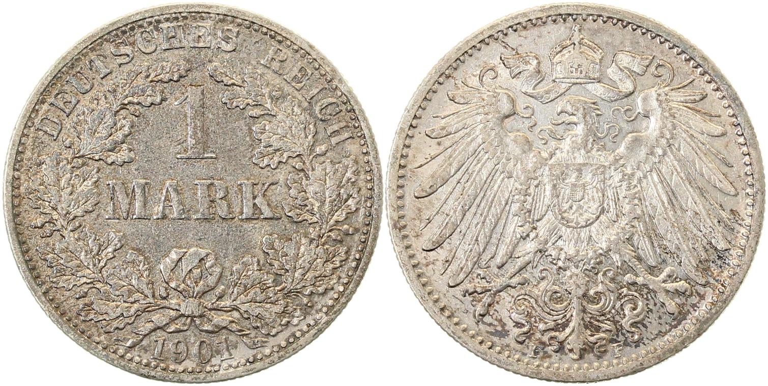 1 Mark 1901 F vz+ aus Erstabschlag, first Strike J017