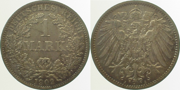 1 Mark 1902 A J017 schöne Patina!