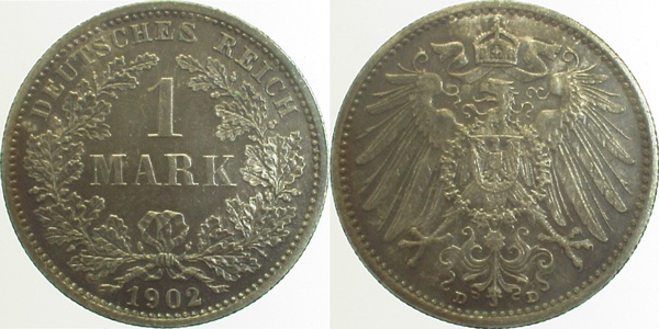 1 Mark 1902 D vorzüglich+ Prooflike