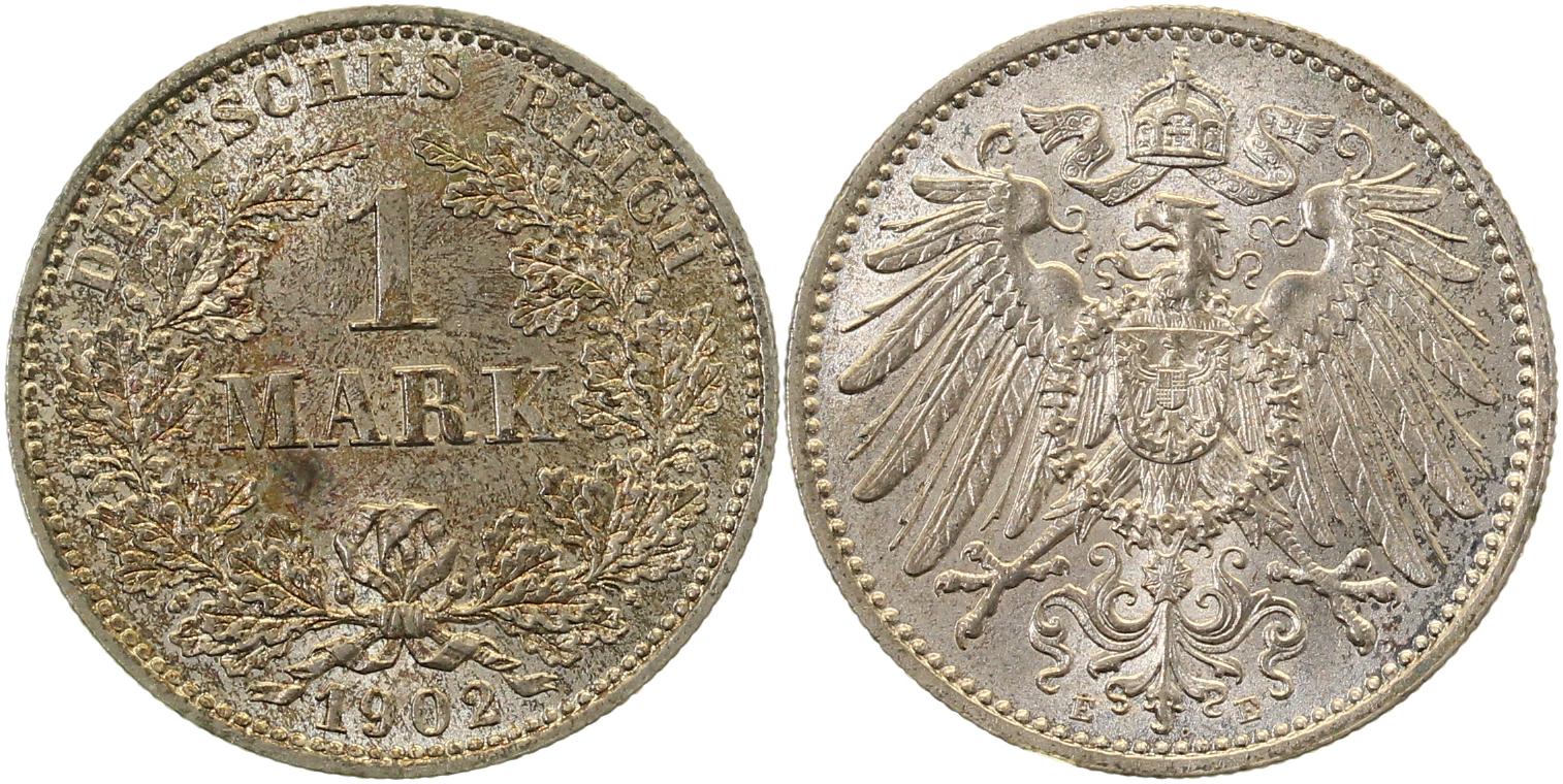 1 Mark 1902 E prfr/st, herrliche beginnende leichte Patina